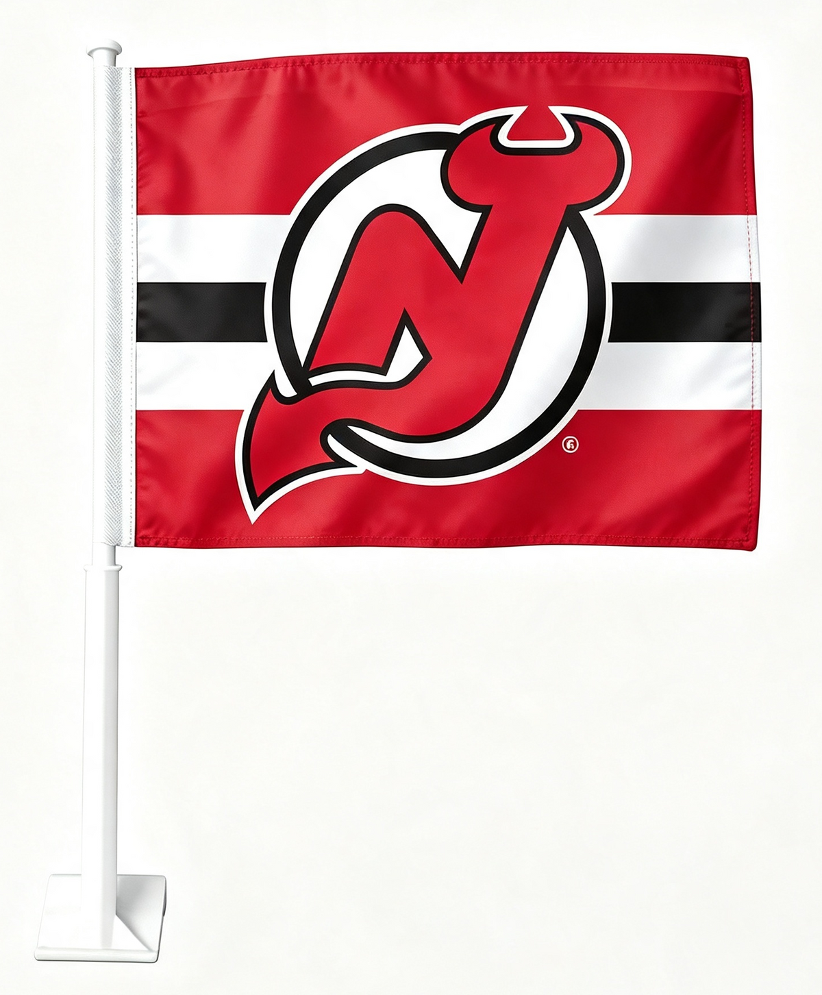 2 Pack NHL New Jersey Devils Flag Car Window Flags of  NJ Devils 11X18 Inch(28x46cm) 100% Polyester, Strong White Flagpole