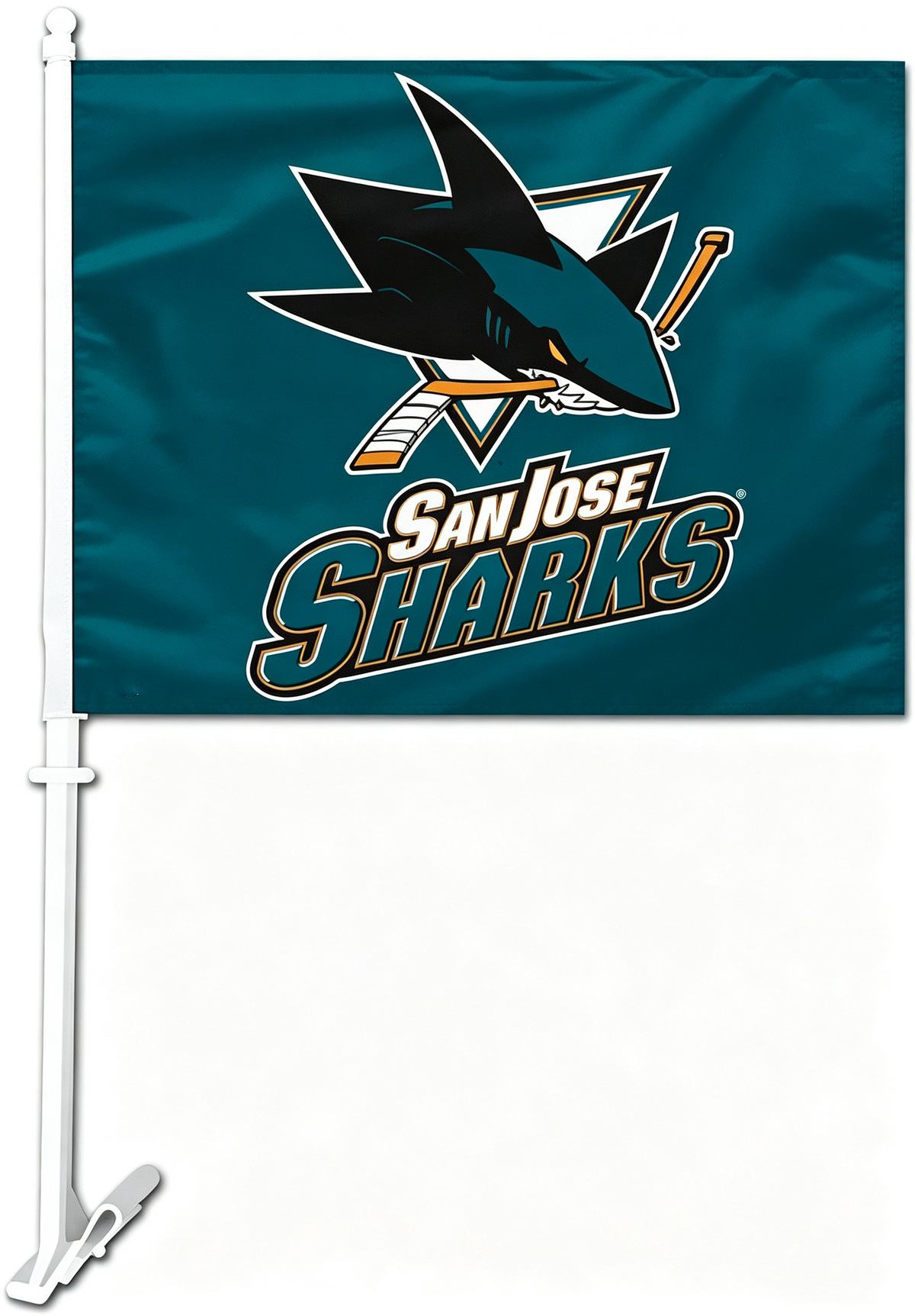 2 Pack Car Window Flags of  NHL San Jose Sharks 11X18 Inch(28x46cm) 100% Polyester, Strong White Flagpole