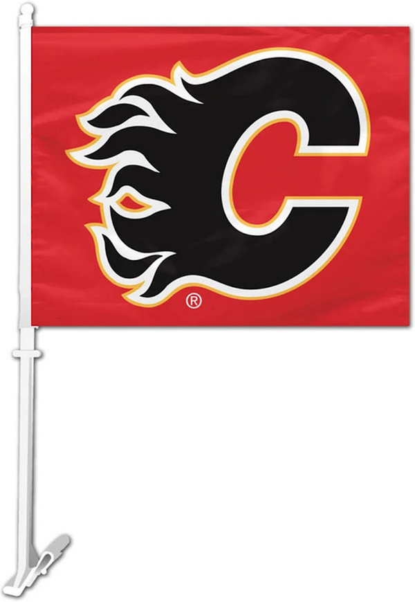 2 Pack Car Window Flags of  NHL Calgary Flames 11X18 Inch(28x46cm) 100% Polyester, Strong White Flagpole