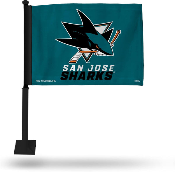 2 Pack Car Window Flags of  NHL San Jose Sharks 11X18 Inch(28x46cm) 100% Polyester, Strong White Flagpole