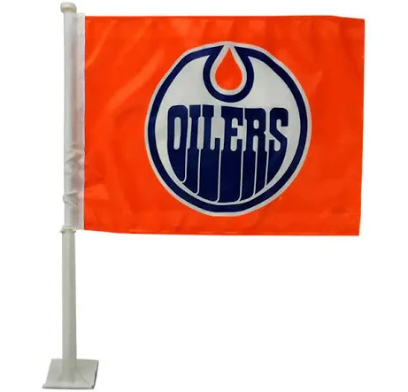 2 Pack NHL Edmonton Oilers Flag Car Window Flag of Edmonton Oilers 11X18 Inch(28x46cm) 100% Polyester, Strong White Flagpole