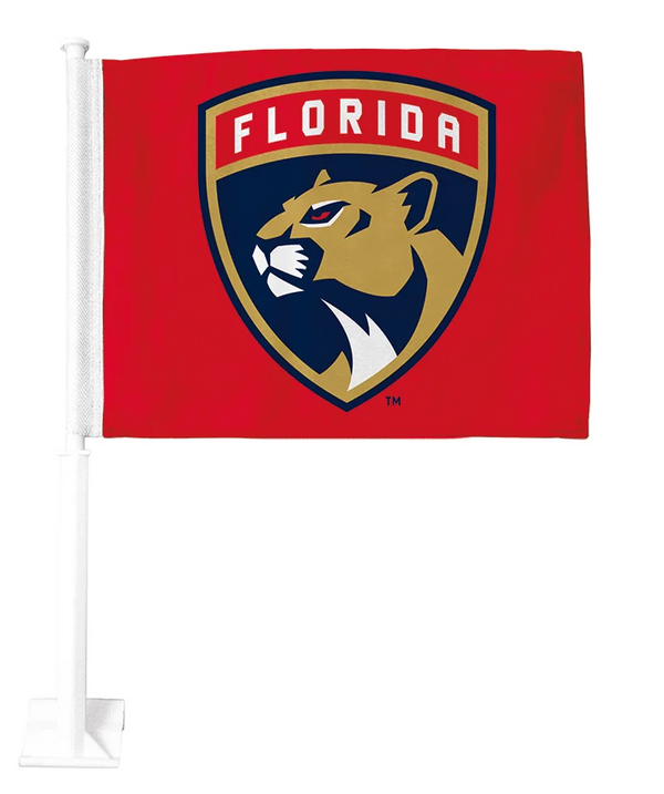 NHL  Florida Panthers Car Window Flag of  Florida Panthers 11X18 Inch(28x46cm) 100% Polyester, Strong White Flagpole