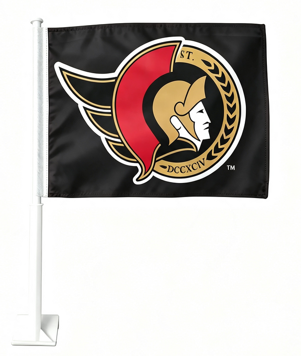 2 Pack NHL Ottawa Senators Flag Car Window Flags of Ottawa Senators 11X18 Inch(28x46cm) 100% Polyester, Strong White Flagpole