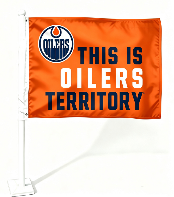 2 Pack NHL Edmonton Oilers Flag Car Window Flag of Edmonton Oilers 11X18 Inch(28x46cm) 100% Polyester, Strong White Flagpole