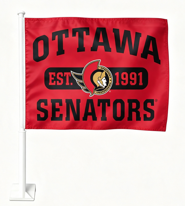 2 Pack NHL Ottawa Senators Flag Car Window Flags of Ottawa Senators 11X18 Inch(28x46cm) 100% Polyester, Strong White Flagpole