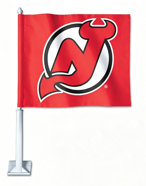 2 Pack NHL New Jersey Devils Flag Car Window Flags of  NJ Devils 11X18 Inch(28x46cm) 100% Polyester, Strong White Flagpole