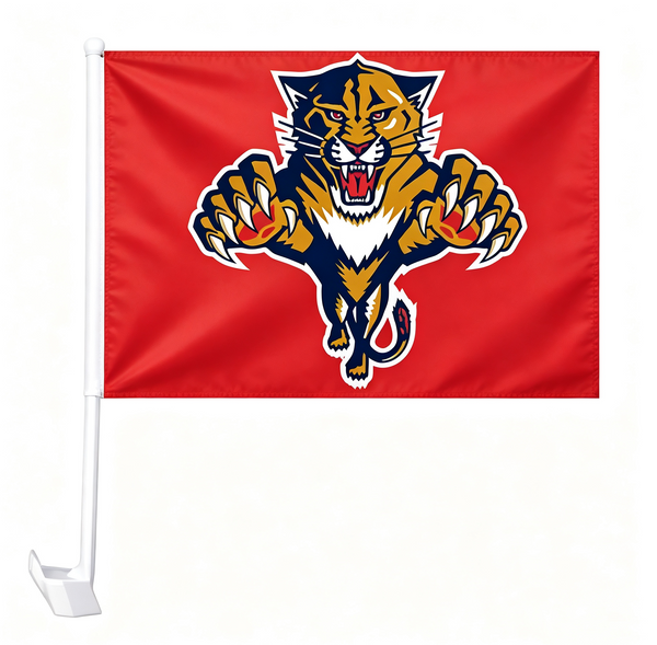 NHL  Florida Panthers Car Window Flag of  Florida Panthers 11X18 Inch(28x46cm) 100% Polyester, Strong White Flagpole