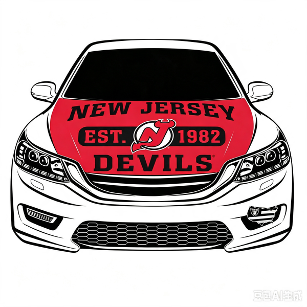 NHL New Jersey Devils Car Hood Cover Flag ,  New Jersey Devils Engine Banner,4X5ft/6X7FT,100% Polyester Elastic Fabrics Can be Washed