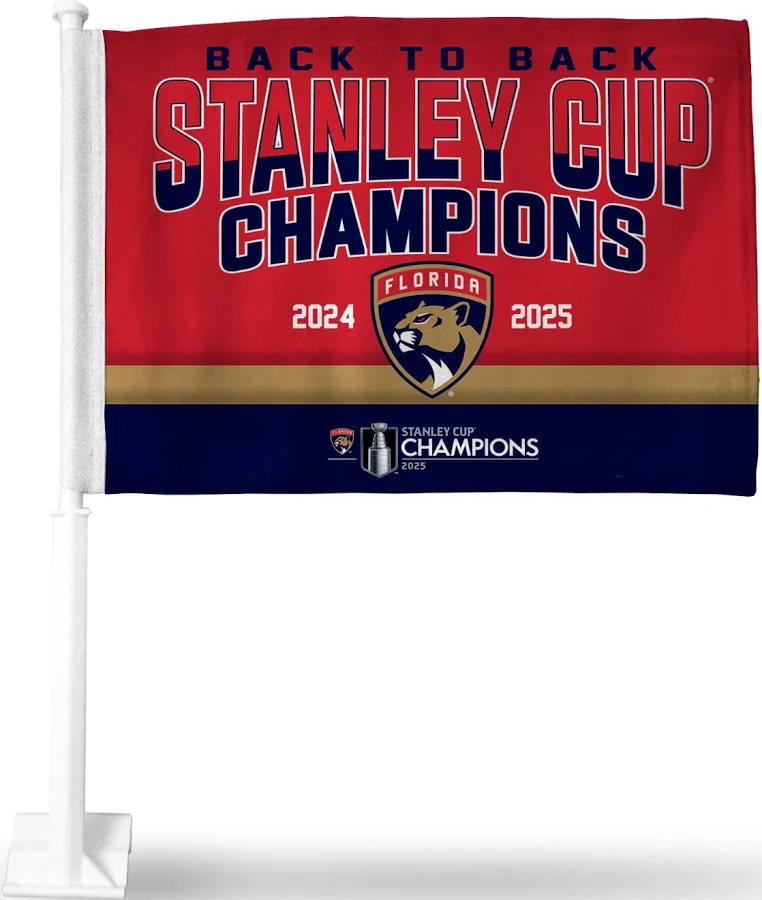 NHL  Florida Panthers Car Window Flag of  Florida Panthers 11X18 Inch(28x46cm) 100% Polyester, Strong White Flagpole