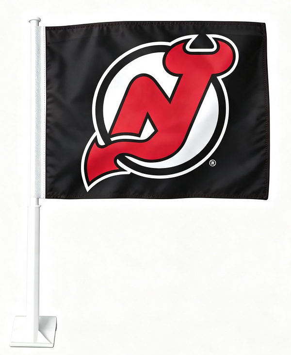 2 Pack NHL New Jersey Devils Flag Car Window Flags of  NJ Devils 11X18 Inch(28x46cm) 100% Polyester, Strong White Flagpole
