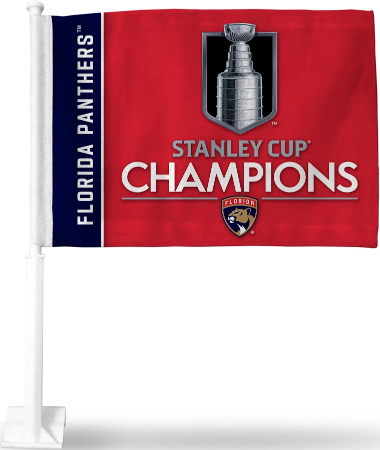 NHL  Florida Panthers Car Window Flag of  Florida Panthers 11X18 Inch(28x46cm) 100% Polyester, Strong White Flagpole