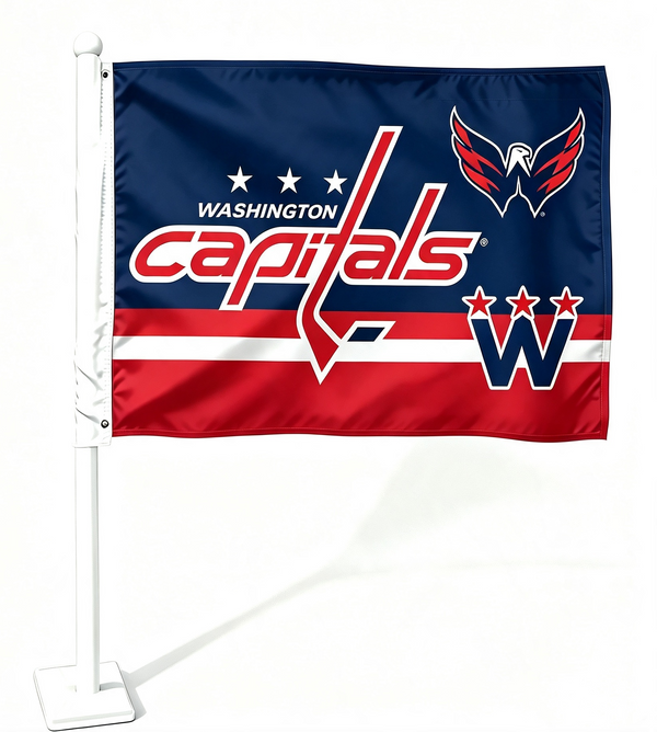NHL Washington Capitals Car Window Flag of Washington Capitals 11X18 Inch(28x46cm) 100% Polyester, Strong White Flagpole