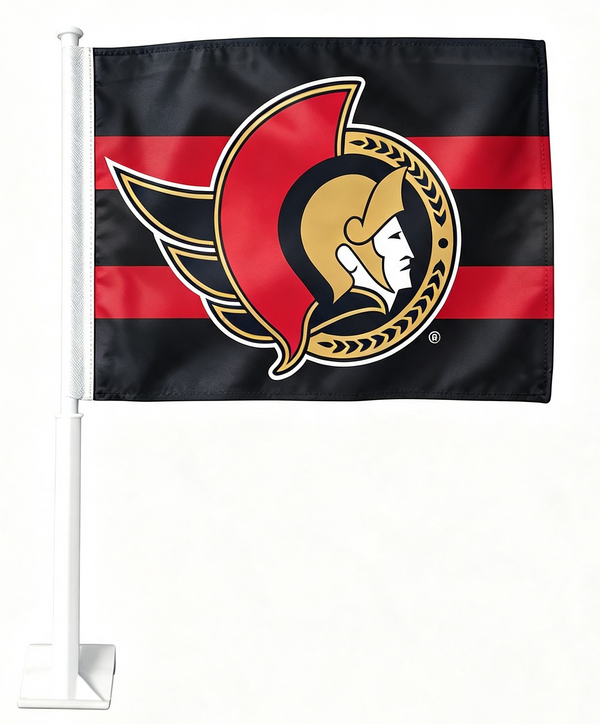 2 Pack NHL Ottawa Senators Flag Car Window Flags of Ottawa Senators 11X18 Inch(28x46cm) 100% Polyester, Strong White Flagpole