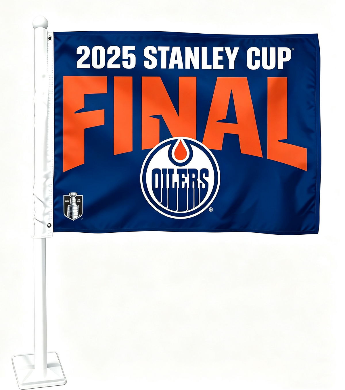 2 Pack NHL Edmonton Oilers Flag Car Window Flag of Edmonton Oilers 11X18 Inch(28x46cm) 100% Polyester, Strong White Flagpole
