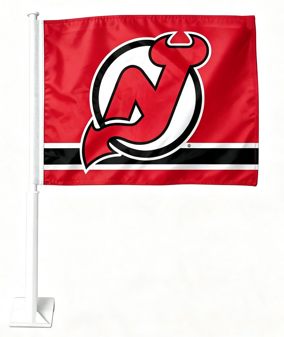 2 Pack NHL New Jersey Devils Flag Car Window Flags of  NJ Devils 11X18 Inch(28x46cm) 100% Polyester, Strong White Flagpole