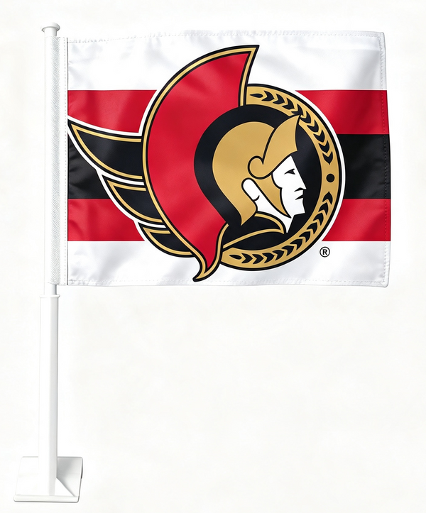 2 Pack NHL Ottawa Senators Flag Car Window Flags of Ottawa Senators 11X18 Inch(28x46cm) 100% Polyester, Strong White Flagpole