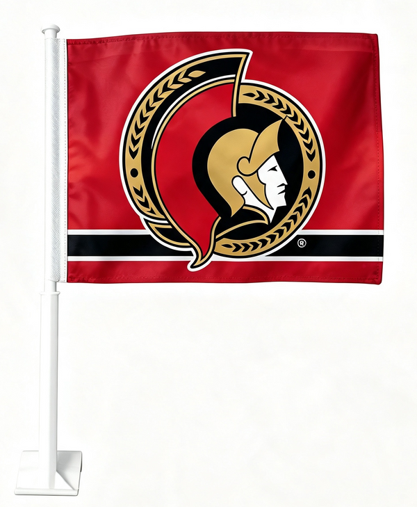 2 Pack NHL Ottawa Senators Flag Car Window Flags of Ottawa Senators 11X18 Inch(28x46cm) 100% Polyester, Strong White Flagpole