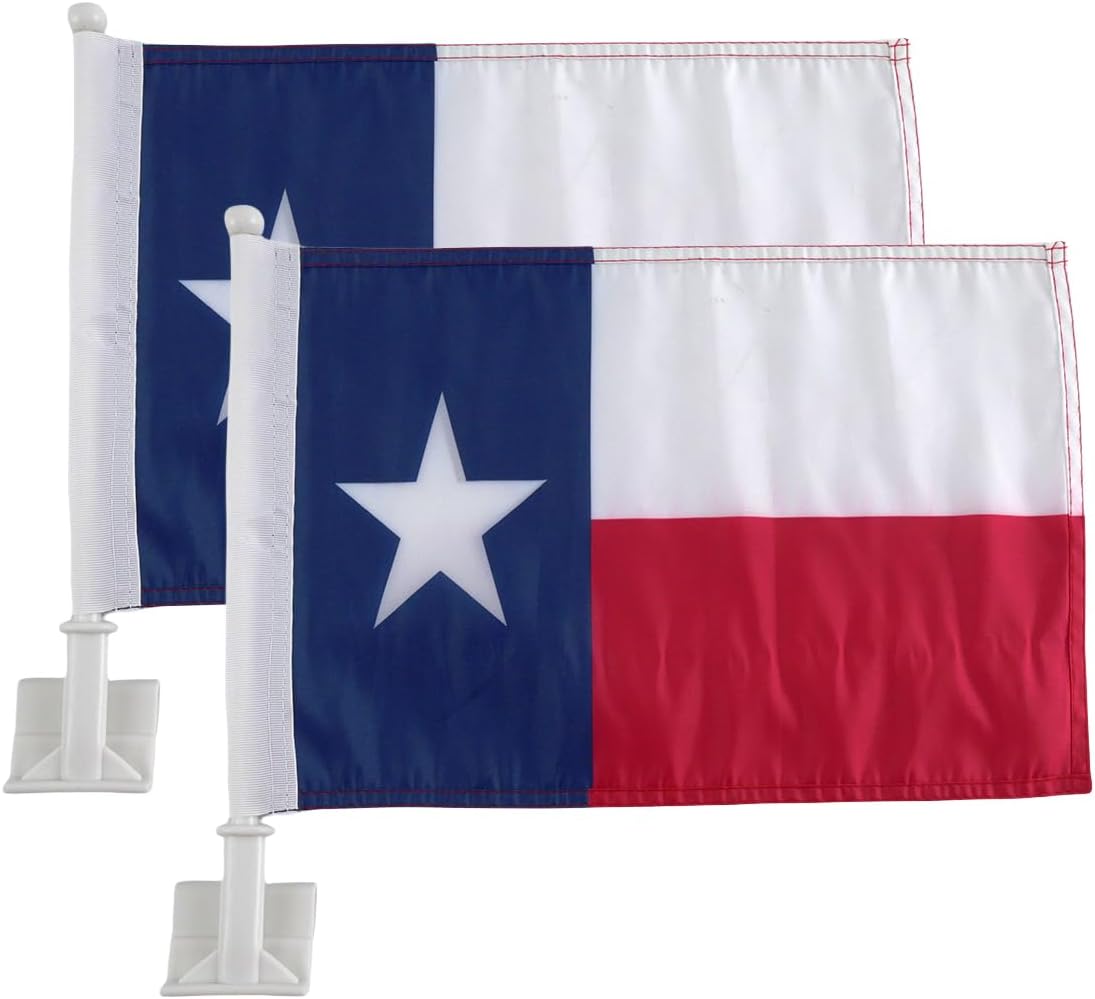Texas State Flag Car Window Flag of Texas 11X18 Inch(28x46cm) 100% Polyester, Strong White Flagpole