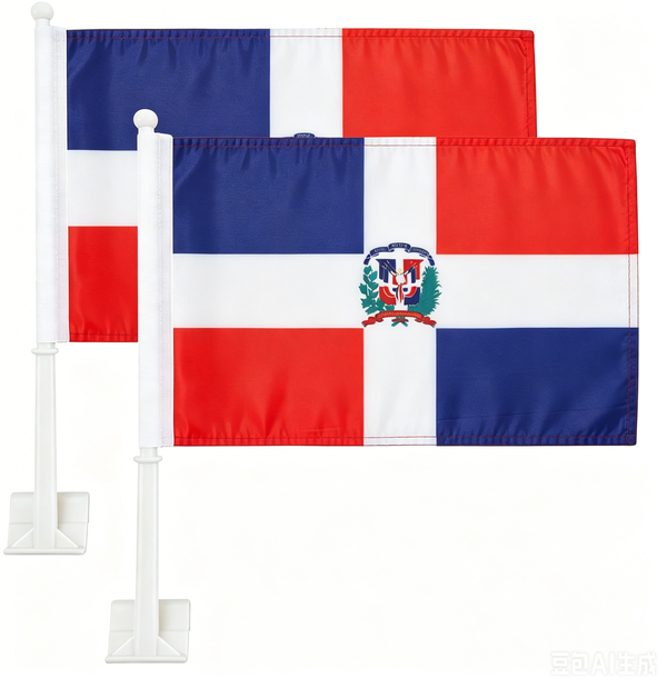 Dominican flag Car Window Flag of Dominican Republic 11X18 Inch(28x46cm) 100% Polyester, Strong White Flagpole