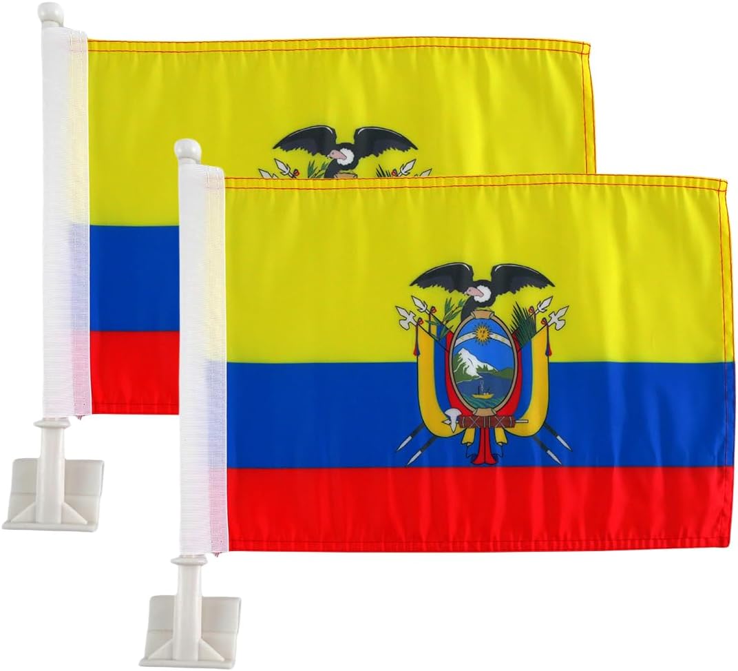 Car Window Flag of Grenada 11X18 Inch(28x46cm) 100% Polyester, Strong White Flagpole