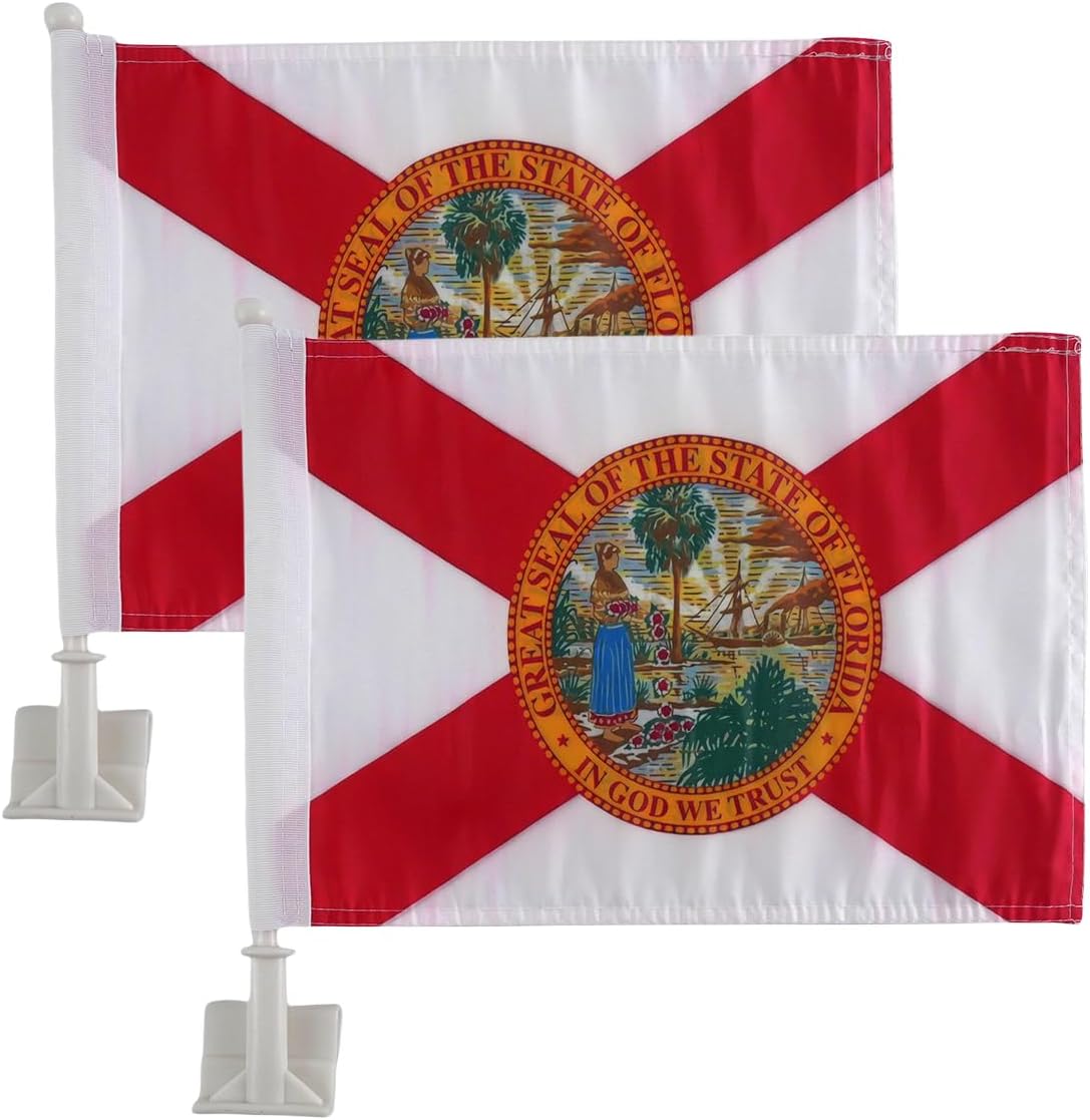 Florida State Flag Car Window Flag of Florida 11X18 Inch(28x46cm) 100% Polyester, Strong White Flagpole