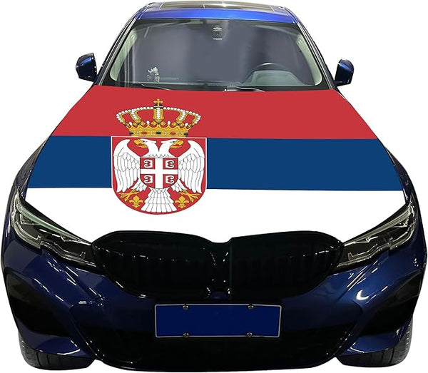 Serbia Car Hood Cover Flag ,Engine Flag of Serbia,3.3X5ft/6X7FT, 100% Polyester Elastic Fabrics Can be Washed Suitable for large SUV and Pickup Trucks