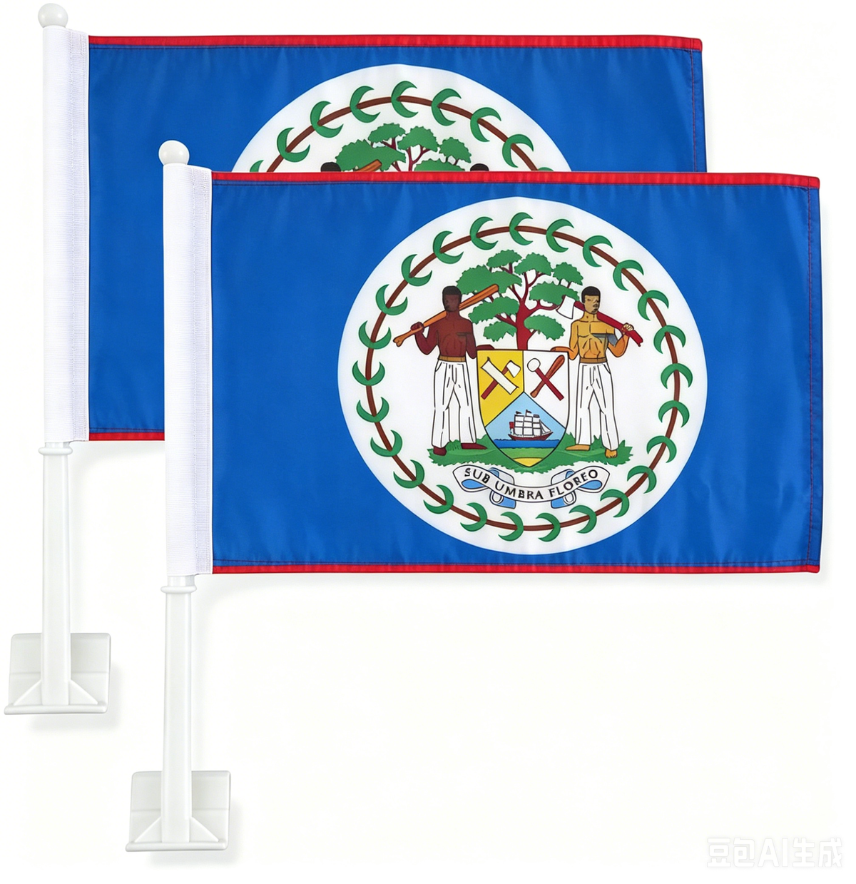 Car Window Flag of Belize 11X18 Inch(28x46cm) 100% Polyester, Strong White Flagpole