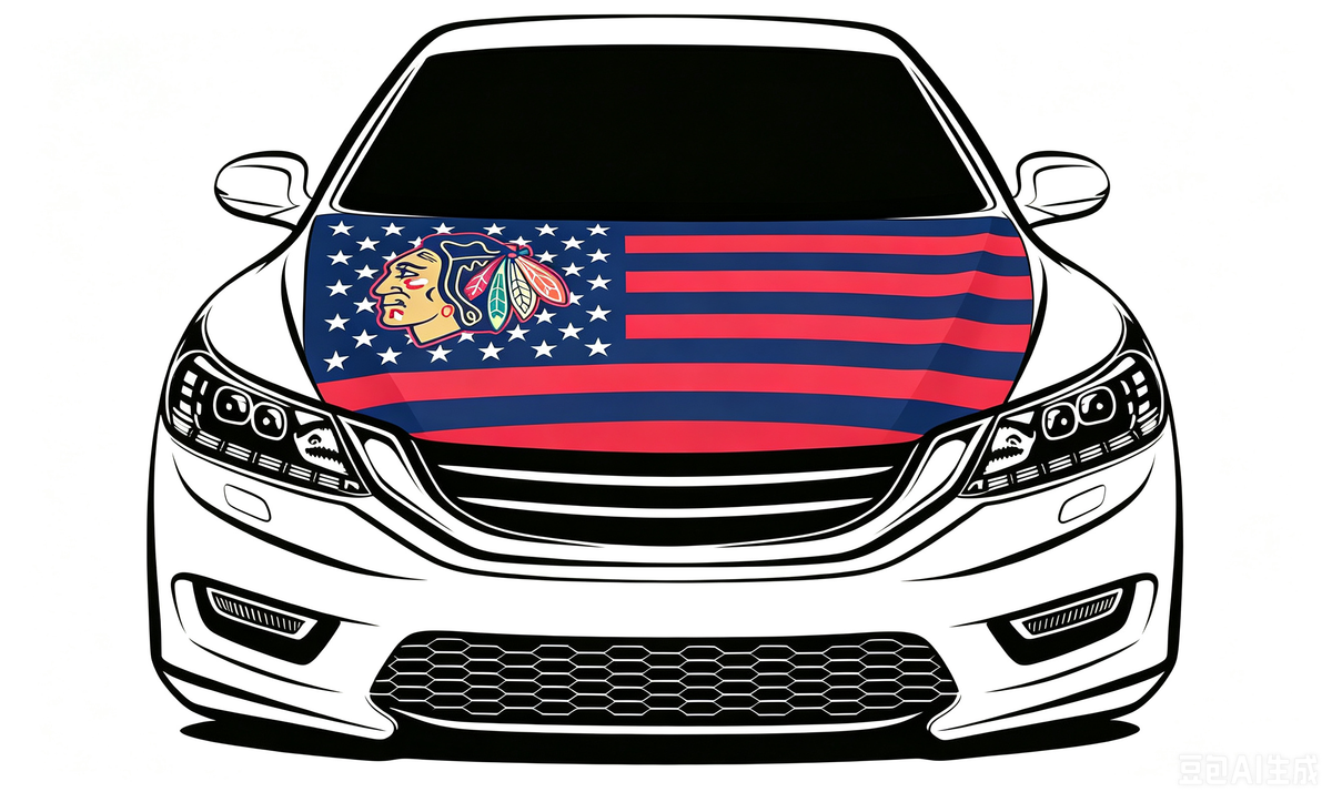 NHL Chicago Blackhawks Car Hood Cover Flag , Chicago Blackhawks Engine Banner,4X5ft/6X7FT,100% Polyester Elastic Fabrics Can be Washed