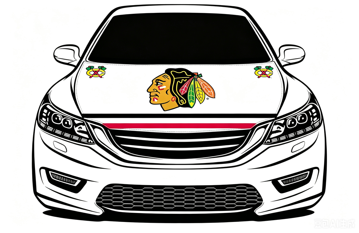NHL Chicago Blackhawks Car Hood Cover Flag , Chicago Blackhawks Engine Banner,4X5ft/6X7FT,100% Polyester Elastic Fabrics Can be Washed