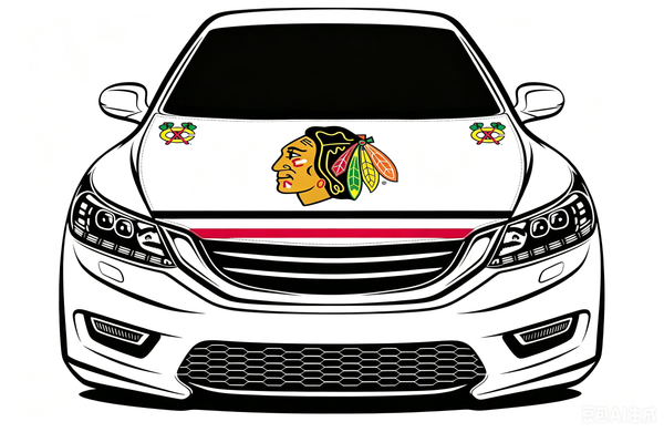 NHL Chicago Blackhawks Car Hood Cover Flag , Chicago Blackhawks Engine Banner,4X5ft/6X7FT,100% Polyester Elastic Fabrics Can be Washed