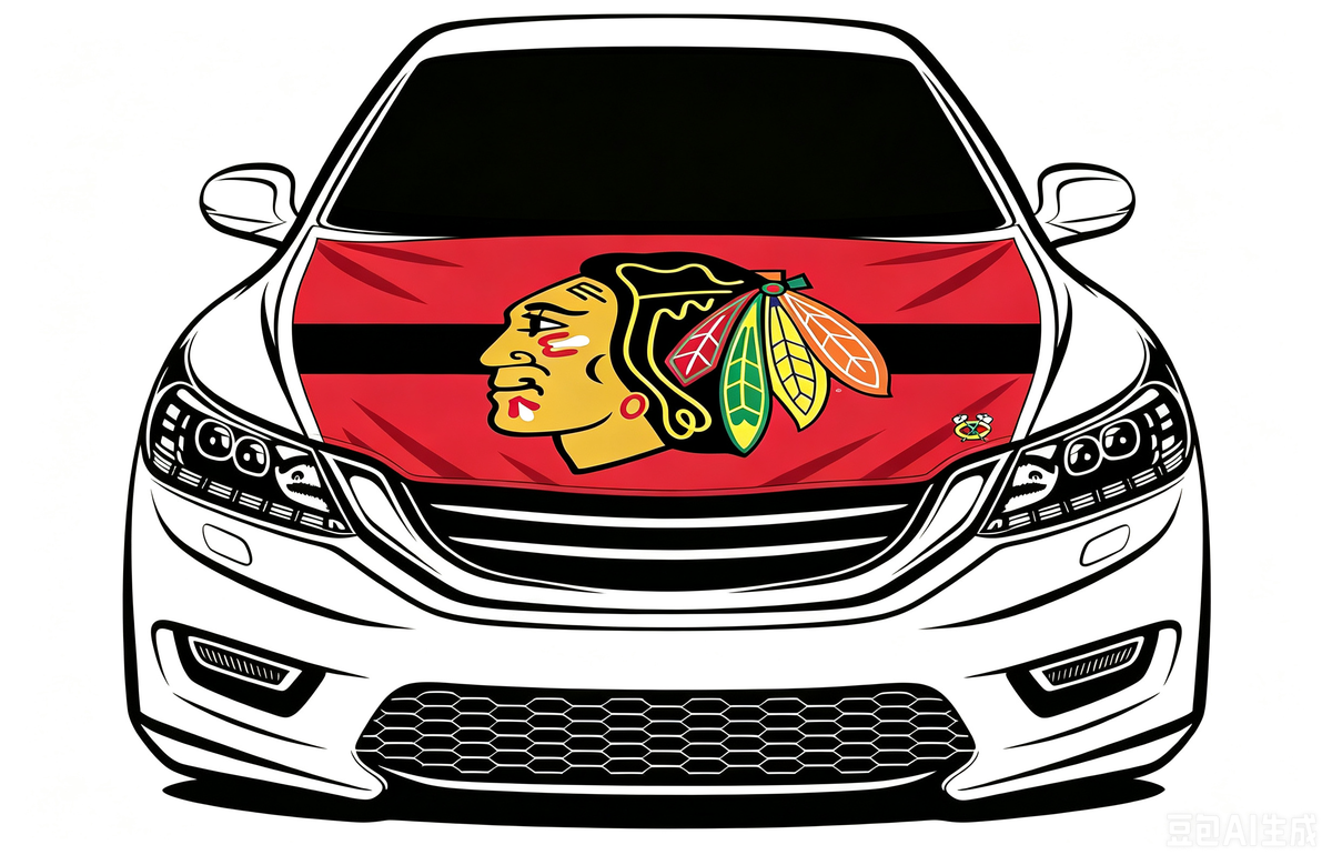 NHL Chicago Blackhawks Car Hood Cover Flag , Chicago Blackhawks Engine Banner,4X5ft/6X7FT,100% Polyester Elastic Fabrics Can be Washed