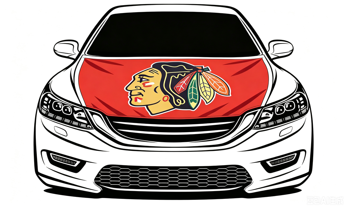 NHL Chicago Blackhawks Car Hood Cover Flag , Chicago Blackhawks Engine Banner,4X5ft/6X7FT,100% Polyester Elastic Fabrics Can be Washed