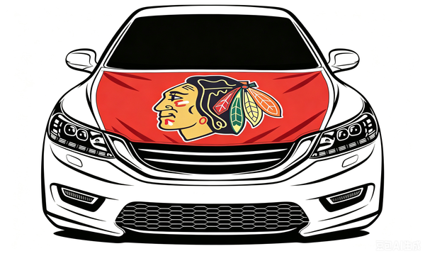 NHL Chicago Blackhawks Car Hood Cover Flag , Chicago Blackhawks Engine Banner,4X5ft/6X7FT,100% Polyester Elastic Fabrics Can be Washed
