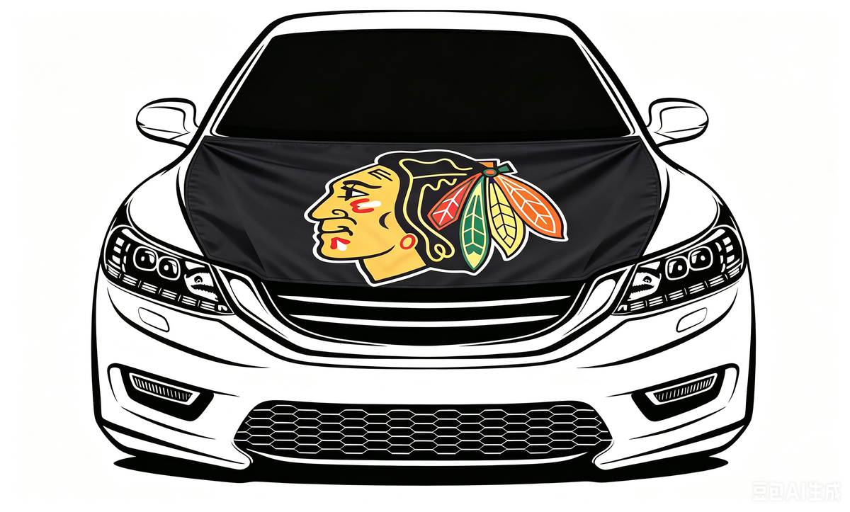 NHL Chicago Blackhawks Car Hood Cover Flag , Chicago Blackhawks Engine Banner,4X5ft/6X7FT,100% Polyester Elastic Fabrics Can be Washed