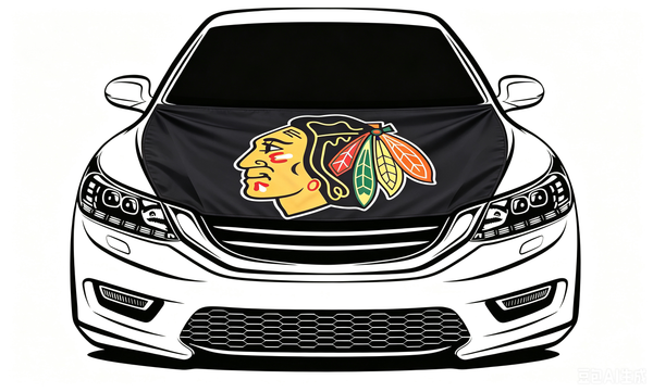 NHL Chicago Blackhawks Car Hood Cover Flag , Chicago Blackhawks Engine Banner,4X5ft/6X7FT,100% Polyester Elastic Fabrics Can be Washed