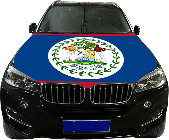 Belize Country Nation Hood Cover Flag ,Engine Flag of Portugal,3.3X5ft/6X7FT, 100% Polyester Elastic Fabrics Can be Washed Suitable for large SUV and Pickup Trucks