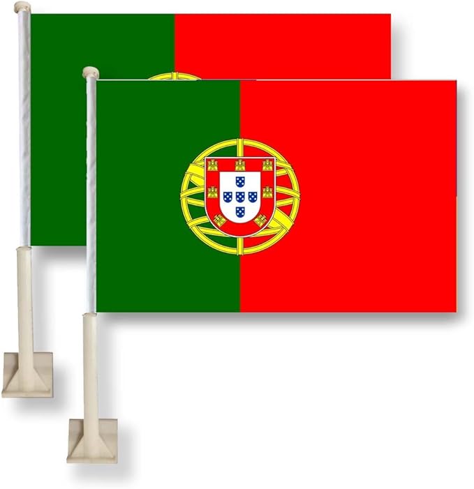 Car Window Flag of Portugal 11X18 Inch(28x46cm) 100% Polyester, Strong White Flagpole