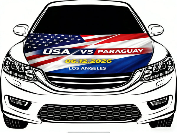 Custom Car Hood Cover Flag - USA and Paraguay Banner 4X5ft/ 6X7FT100% Polyester Elastic Fabrics Can be Washed
