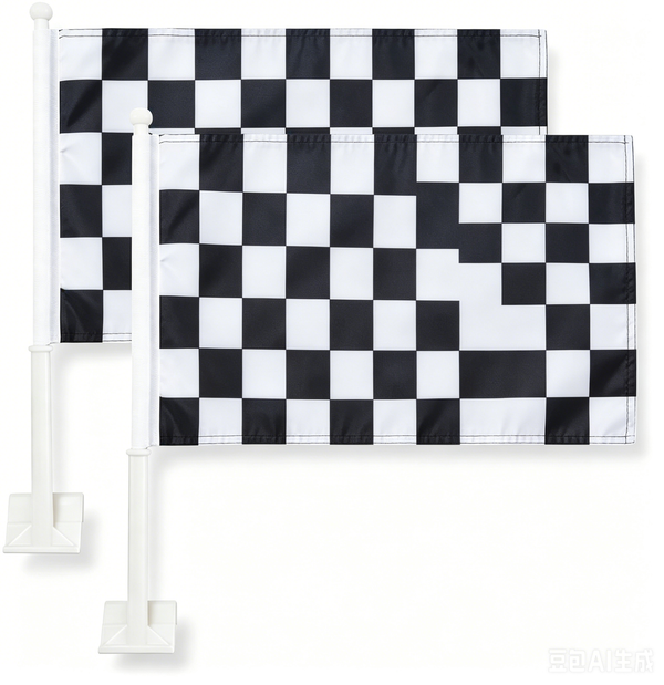 Black & White Checkered Flag Car Window Flag Racing Flag 11X18 Inch(28x46cm) 100% Polyester, Strong White Flagpole