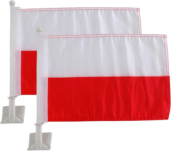 Polish Flag Car Window Flag of Poland 11X18 Inch(28x46cm) 100% Polyester, Strong White Flagpole