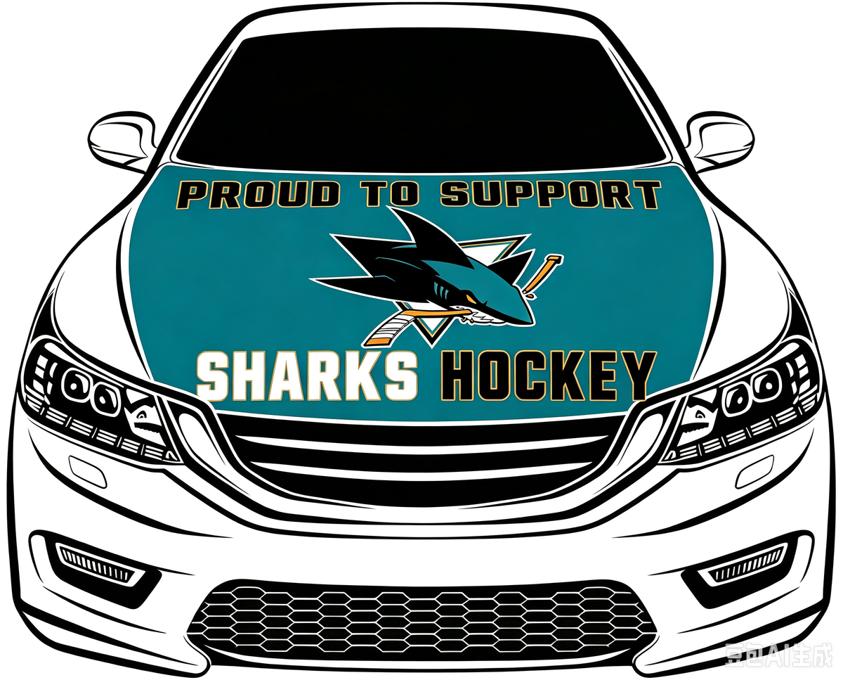 San Jose Sharks Car Hood Cover Flag ,NHL San Jose Sharks Engine Banner,4X5ft/6X7FT,100% Polyester Elastic Fabrics Can be Washed