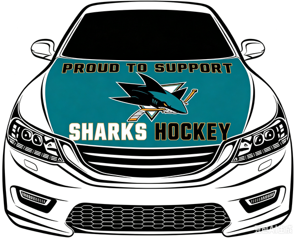 San Jose Sharks Car Hood Cover Flag ,NHL San Jose Sharks Engine Banner,4X5ft/6X7FT,100% Polyester Elastic Fabrics Can be Washed
