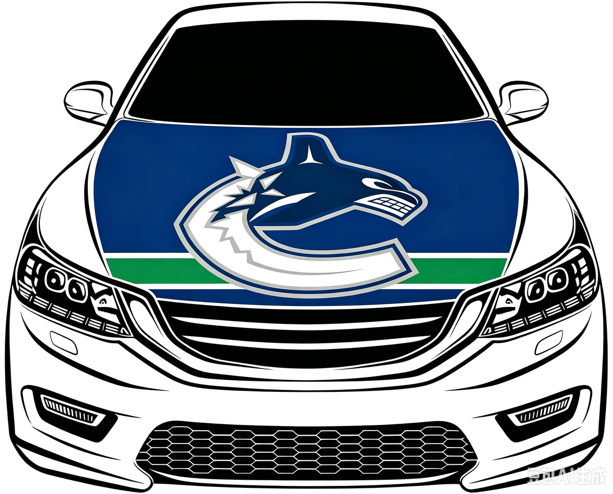 Vancouver Canucks Car Hood Cover Flag ,NHL Vancouver Canucks Engine Banner,4X5ft/6X7FT,100% Polyester Elastic Fabrics Can be Washed