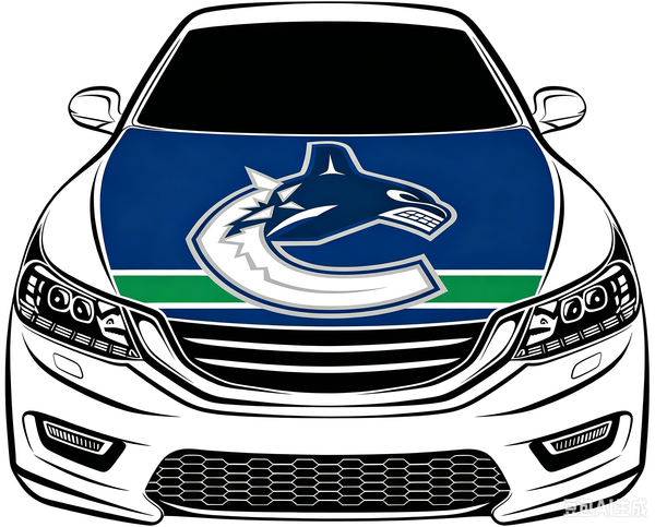 Vancouver Canucks Car Hood Cover Flag ,NHL Vancouver Canucks Engine Banner,4X5ft/6X7FT,100% Polyester Elastic Fabrics Can be Washed