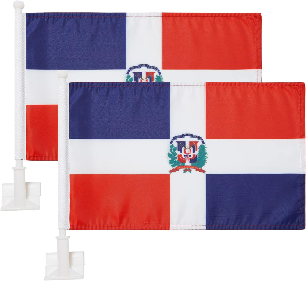 Dominican flag Car Window Flag of Dominican Republic 11X18 Inch(28x46cm) 100% Polyester, Strong White Flagpole