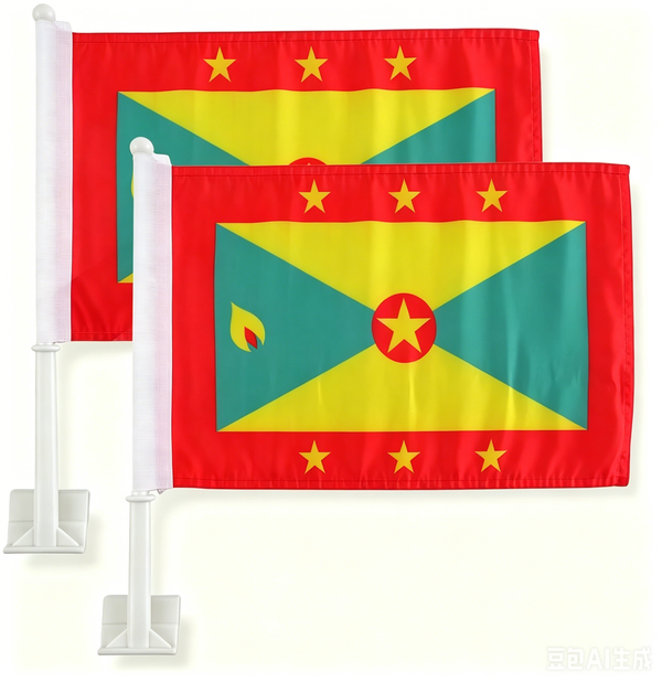 Grenada Flag Car Window Flag of Grenada 11X18 Inch(28x46cm) 100% Polyester, Strong White Flagpole