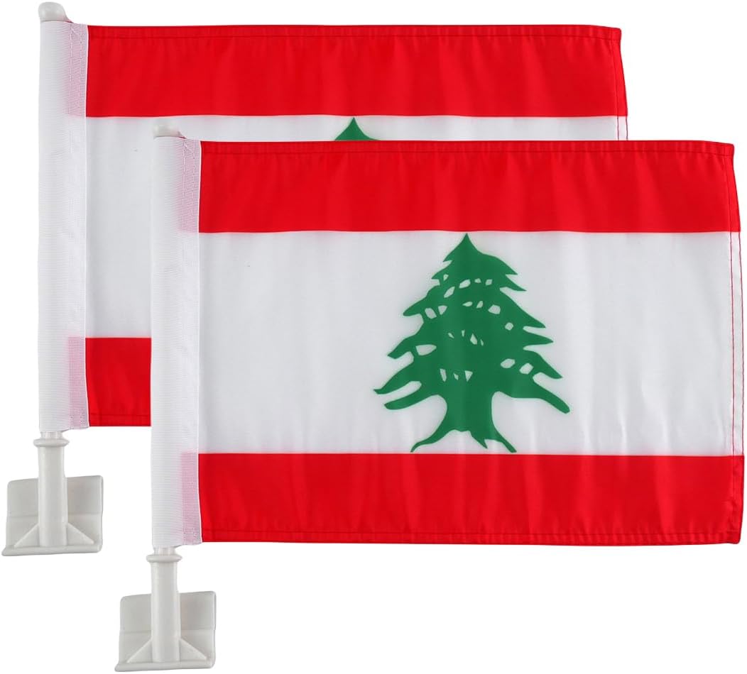 Lebanese flag Car Window Flag of Lebanon 11X18 Inch(28x46cm) 100% Polyester, Strong White Flagpole