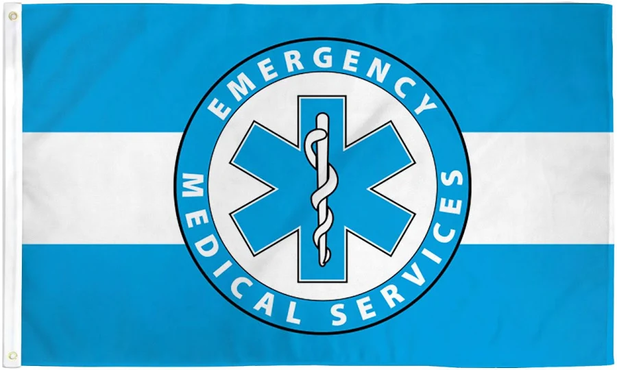EMS Emergency Medical Service Flag-3x5 ft Thin Blue Line First Responder Banner-100% polyester-2 Metal Grommets-One sided /Two sided