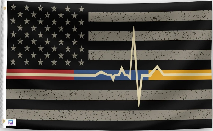 EMS Emergency Medical Service Flag-3x5 ft Thin Blue Line First Responder Banner-100% polyester-2 Metal Grommets-One sided /Two sided