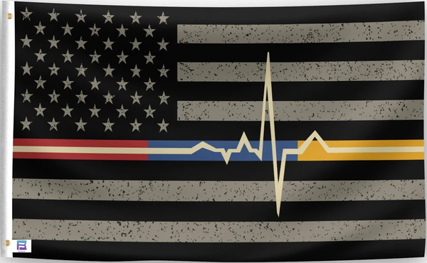 EMS Emergency Medical Service Flag-3x5 ft Thin Blue Line First Responder Banner-100% polyester-2 Metal Grommets-One sided /Two sided